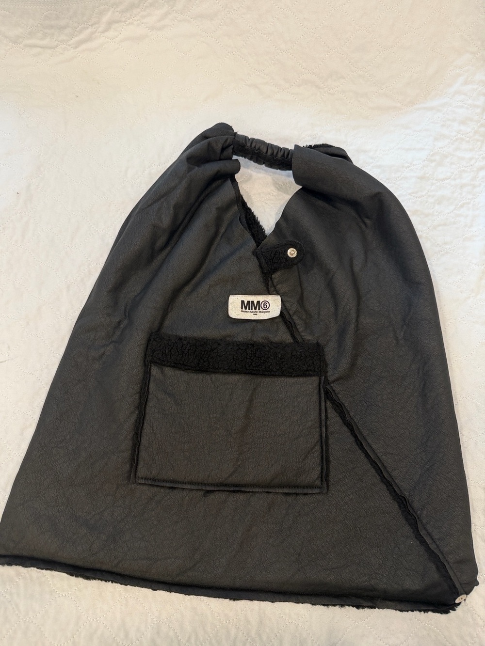 MM6 Maison Margiela Japanese Faux Shearling Tote Bag Black Large Unisex Auth